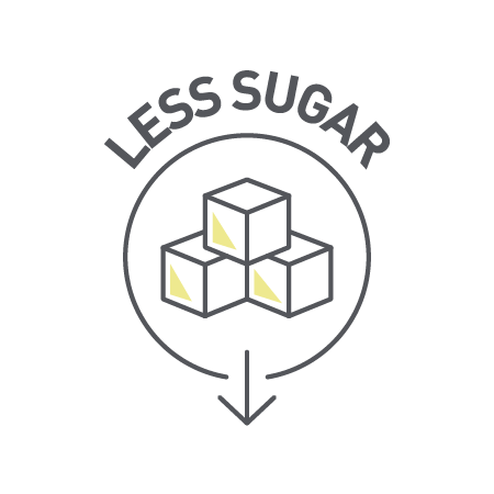less sugar icon with 3 sugar cubes and a down arrow
